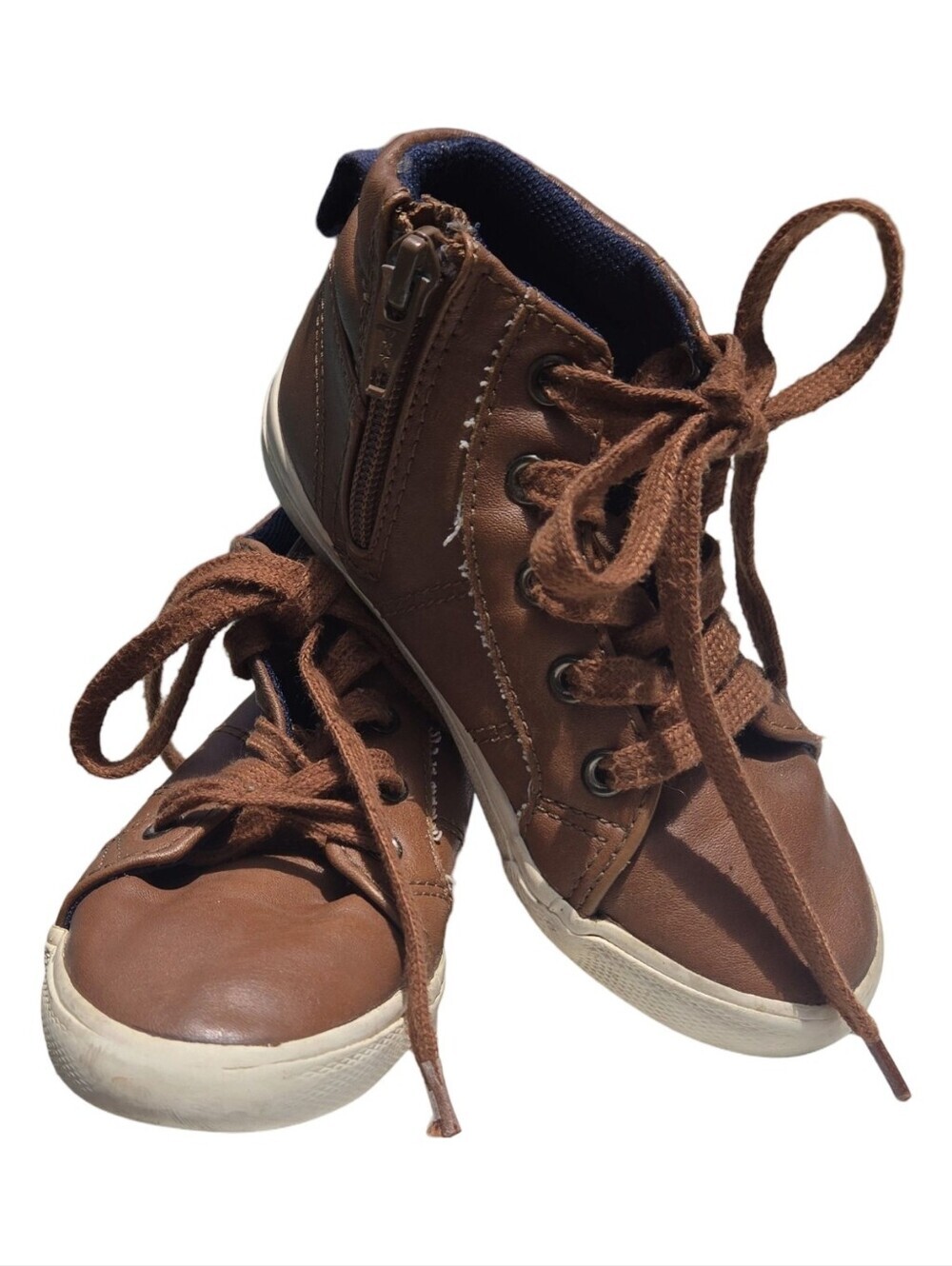 Cat & Jack Brown High-Top Kids Sneakers Side Zip and Laces Rugged Streetwear